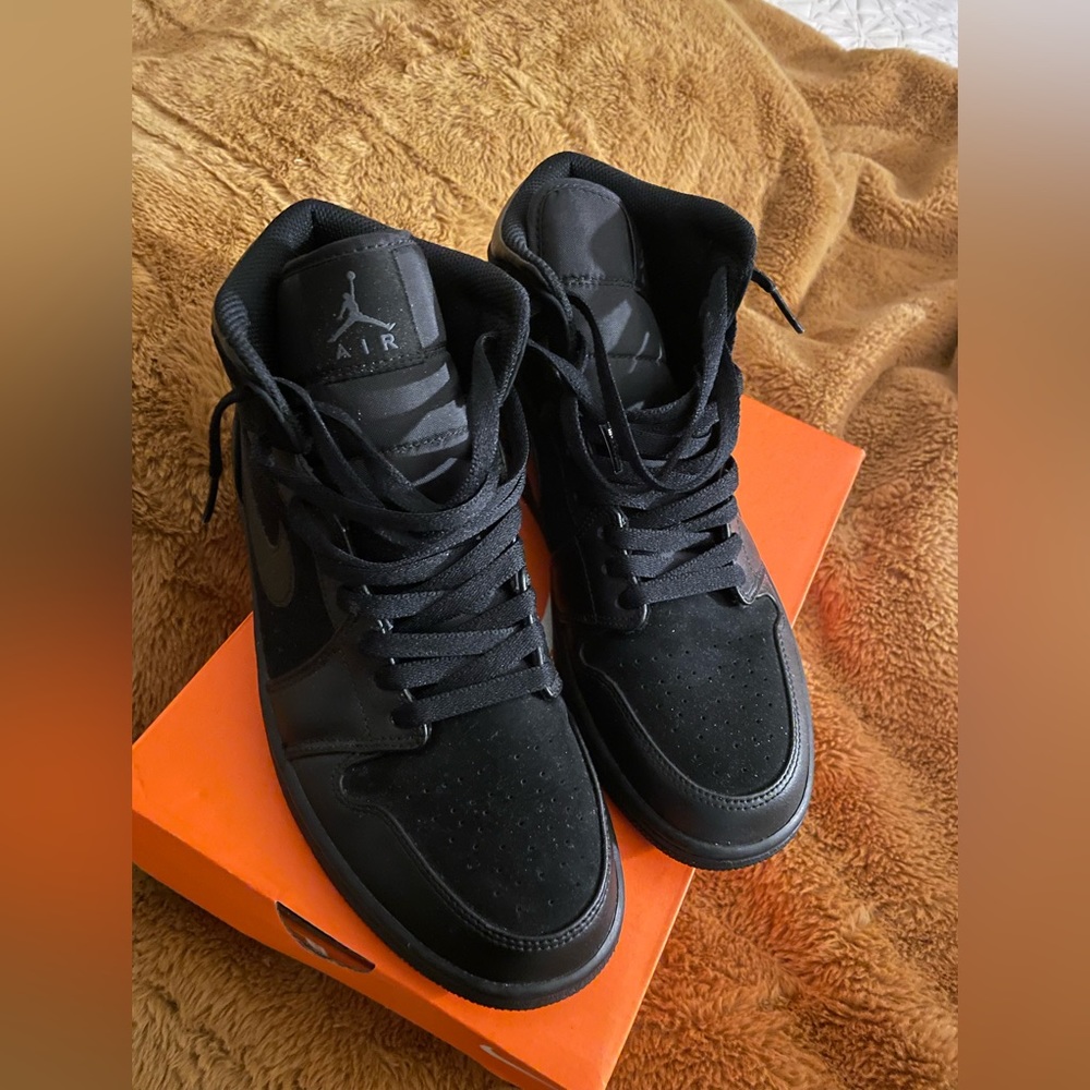 Jordan 1 Mid “Triple Black” Suede & Leather